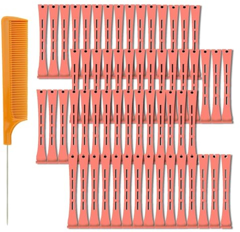 60 Pieces Hair Perm Pods Plastic Perming Rods Cold Wave Rods Curlers Hair Rollers with 1 Pieces Steel Pintail for Hairdressing Styling(Red, 1.3 cm/0.51 Inch)
