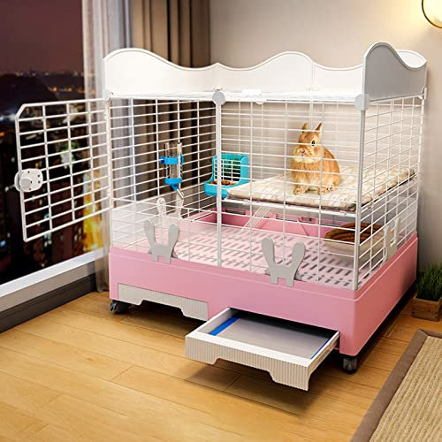 Hasenkäfig, Kaninchenstall für den Innenbereich, Kaninchenkäfig im Freien mit 2 tiefen ausziehbaren Tabletts und Urinschutz, Meerschweinchenkäfig, Villa aus Metalldrahtgeflecht für Eichhörnc