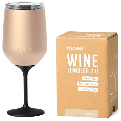 Huski Bicchiere da vino 2.0, in acciaio inox di alta qualità, con stelo staccabile e coperchio EasySlider, triplo isolamento, mantiene le bevande fredde per ore (acciaio spazzolato) (champagne)