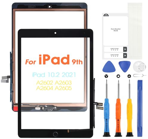 Touchscreen per iPad 9 2021 9th Generazione, Digitizer Touch Screen per iPad 10.2 2021 A2602 A2603 A2604 A2605, Schermo tattile Frontale, con Home Buttone, include Strumenti di Riparazione (Black)