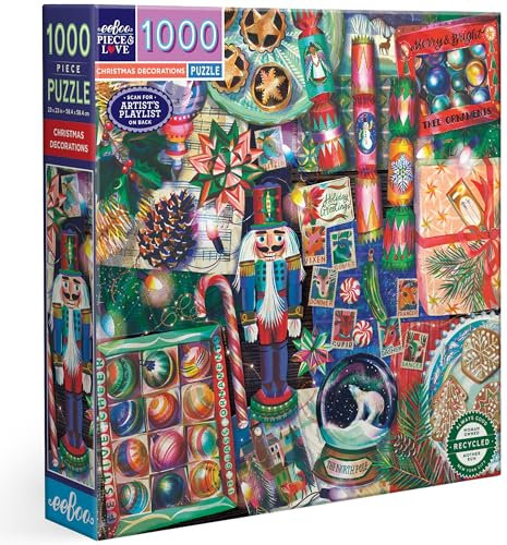 eeBoo 1 000 bitar fyrkantigt pussel vuxen juldekoration i återvunnen kartong 58,4 x 58,4 cm, PZTCDR