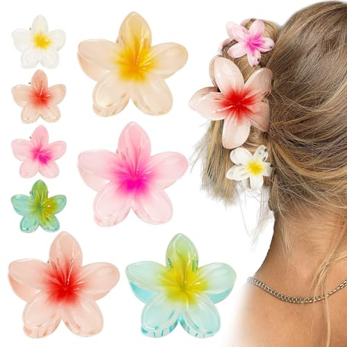BOFUNX 4pcs Pinzas de Pelo Hawaianas 8cm+4pcs Mini Pinzas 4cm en Forma de Flor Clips Hebillas de Cabello Garras de Plástico Antideslizante para Mujeres y Niñas