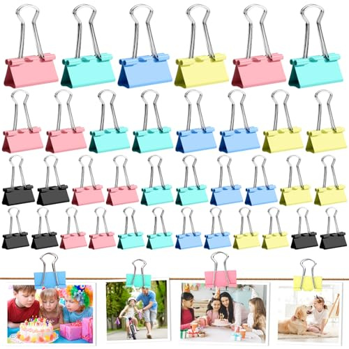 MXTIMWAN 100 pcs Set Clip Fermacarte in Metallo Foldback,15 mm, 19 mm, 25 mm, 32 mm Clip per Raccoglitori,Clips per Carta e Fotografie,Colorate Molle Fermacarte,per Ufficio Scuola Home