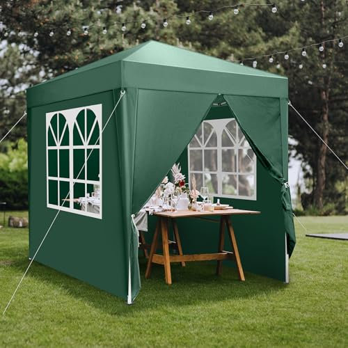 Bonnlo Pop-up Pavillon, Faltpavillon 2x2m, Höhenverstellbar, Wasserdicht Partyzelt mit 4 Seitenteilen, Gartenpavillon für Outdoor Hochzeit Garten Camping Party, Grün