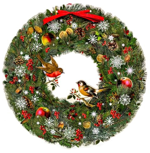 Winter Birds & Berries Wreath - Large Traditional Picture Paper Advent Calendar