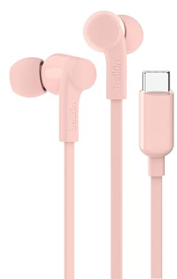 Belkin SoundForm USB-C Wired Earbuds, In-Ear Wired Earphones with Microphone - Wired Earbuds for iPhone 16/15, iPad Mini, Galaxy S24, Android & More - Pink
