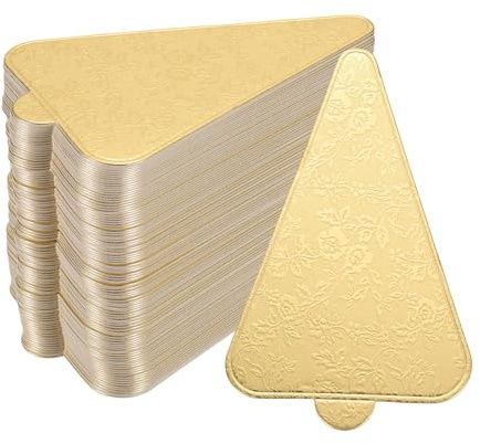 sourcing map 100pcs Mini Cake Boards, Mousse Cake Cardboards Triangle Cake Bases Plates Cupcake Dessert Displays for Cupcakes, Cakes, Pastries, Dessert Base - Grease Proof (Floral Gold)