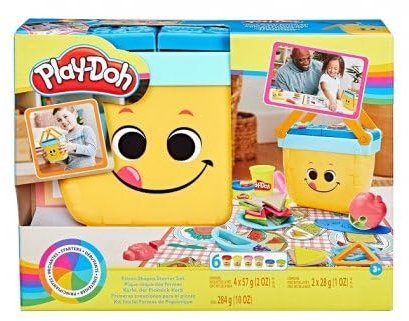 Panier Pique Nique des Formes pour Play doh - 6 Pots Pate a Modeler + 12 Accessoires - Set Coffret Creations - Carte Animaux