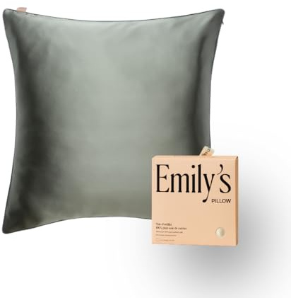 Emily's Pillow - Taie d'oreiller en Pure Soie de Mûrier Biologique - 22 Momme - Qualité Supérieure Grade 6A - Certifiée Oeko-Tex - Vert Sauge - 65x65 cm