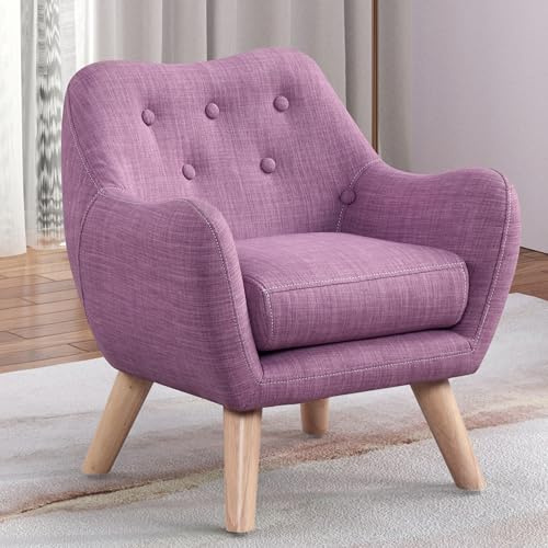 NoeBanJe 21 inch Kids Chair, Living Room Accent Chair, Living Room Chair for Kids, Padded seat with Button Tufted Back and Wooden Legs, Armchair for Living Room, Bedroom, Children's Room (Pink)