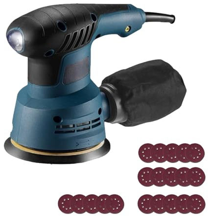 YHJLZNA Lijadora de Pared Eléctrica,Lijadora electrica con 20 Hojas de Papel de Arena,lijadora Orbital,fácil de Usar, Adecuada para carpintería,Muebles Decorativos
