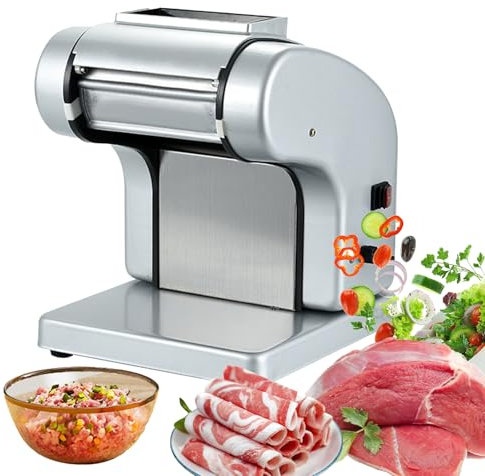 Affettatrice per Carne Commerciale, Macchina per Tagliare La Carne Elettrica da 1100 W con Funzione Inversa, Produttività 100 kg/h, Taglierina per Carne in Acciaio Inossidabile 1400 R/min 3.5mm+5.0mm