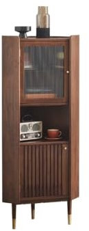 Eckschrank aus Massivholz mit schwarzem Walnussholz-Finish, helles Luxus-Wohnzimmer-Eckregal, ideal für Esszimmer, Aufbewahrung und Präsentation