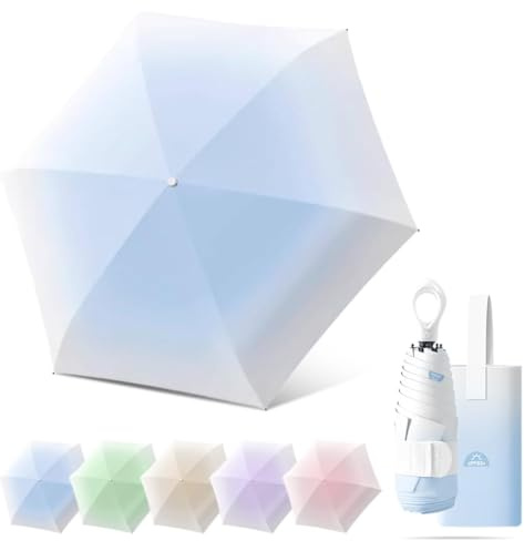 Impervius Patronum Mini Reise Regenschirm, Leicht Kompakt, Faltbar, Mit Ringgriff und Aufbewahrungstasche/Farbverlauf/6 * 2 Rippen/UV Schutz/Sonne/Regen/Tasche Rucksack/Damen/Kinder/Jungen