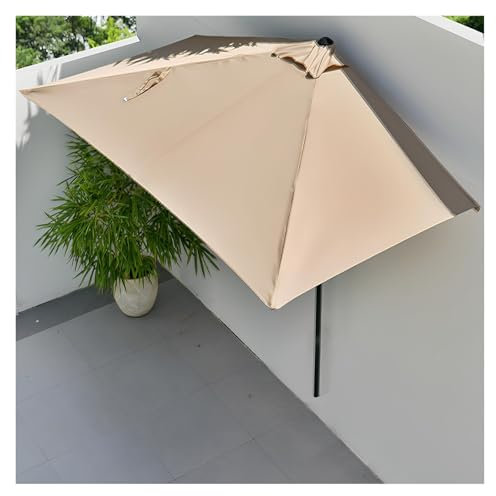 XUQQU 200 cm Halbschirm, Rechteckiger Balkonschirm Für Kleine Flächen, Gartenschirm In Halbgröße, Sonnenschirm Halb Für Wand, Veranda, Fenster, Kurbelsystem(Khaki)