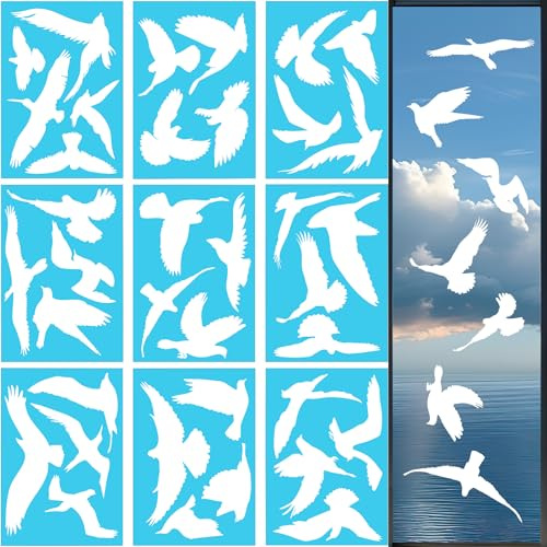 37 Pezzi Adesivi Anticollisione per Finestre con Uccelli Divertenti in PVC - Decorazione Anti-Collisione (Bianco)