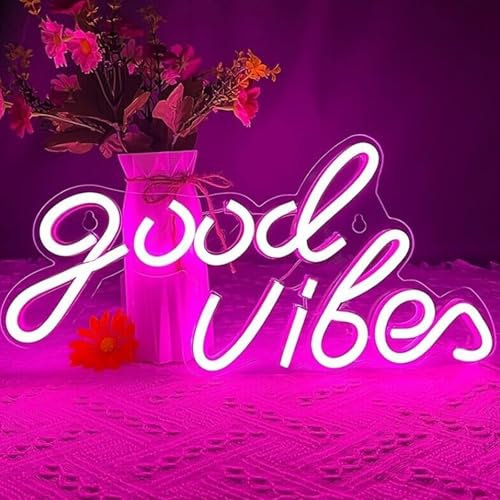 Good Vibes Neon LED Schild, LED Schriftzug Wand Personalisiert, Neonlicht 3D Wanddeko, USB Neon Lights Decoration, USB Neon Lights Decoration Sign Schlafzimmer Hochzeit Bar, Wand Dekorative