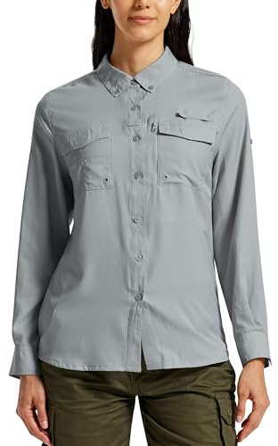 MoFiz Camisa para Mujer Blusa UPF50+ Funcional Camisa de Senderismo para Exteriores Gris EU M