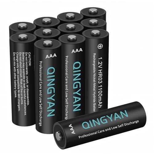 QINGYAN Lot de 12 Piles Rechargeables AAA NiMH Haute capacité, 1100 mAh, 1,2 V, Rechargeables 500 Fois, préchargées