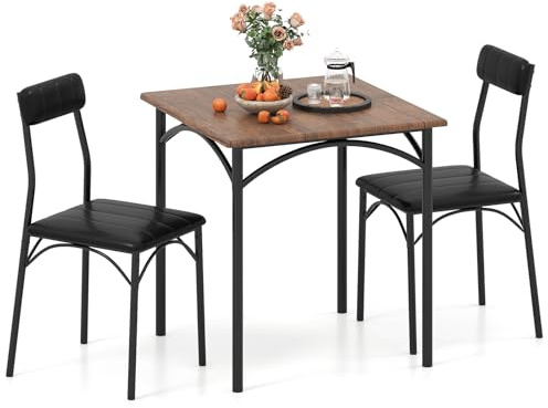 COSTWAY Set Tavolo e 2 Sedie da Pranzo con Gambe in Metallo