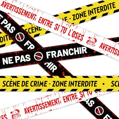 DPKOW 27m Rubalise Halloween Décoration Horreur, Ruban Scène de Crime Bannière Banderole Ruban Halloween Décoration Exterieur Effrayante, Maison Hantée Rubans d'Avertissement Accessoire, Plastique