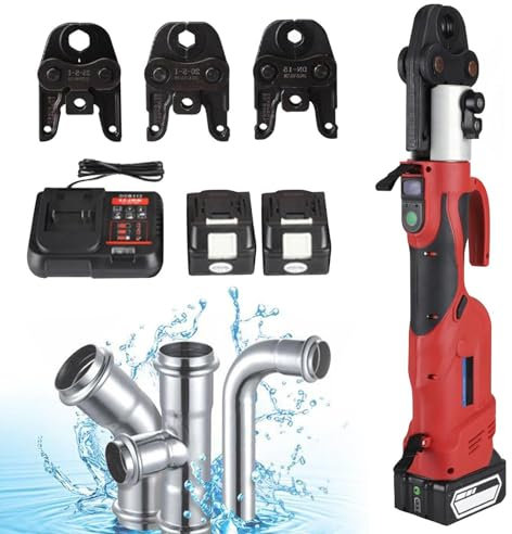 Sertisseuse professionnelle pour tuyaux en acier inoxydable, pince à sertir électrique 18 V avec 3 mâchoires et sac de rangement pour batterie 4 Ah, pince à sertir hydraulique sans fil portable pour