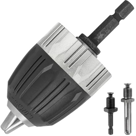 Ujjdwiurgh 0.8-10mm 3/8-24UNF Keyless Drill Chuck for 3/8-24UNF Thread Spindle,with 1/4inch Hex Shank and Quick Conversion Adaptor
