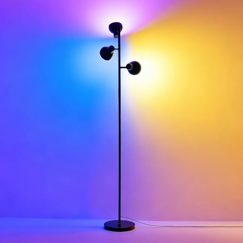 Lampada da terra a 3 luci RGB LED, moderna lampada da terra con telecomando e interruttore touch, 36W dimmerabile, teste regolabili, perfetta per soggiorno, camera da letto, lettura e casa AVEN FL08