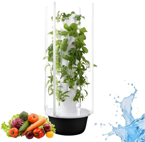 9-Tier Vertikal Hydroponik Pflanzturm mit LED-Licht, Timer & Wasserpumpe, Indoor Garten für Kräuter & Gemüse, BPA-frei, Soilless Smart Planting, selbstbewässernd & platzsparend(36Holes+LED)