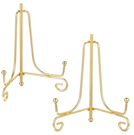 Alrhso 2PCS Plate Holder Easel Display Stand 10 cm Gold Iron Tabletop Picture Stand for Display Photo Frames Decorative Plates Card for Home and Office Decor