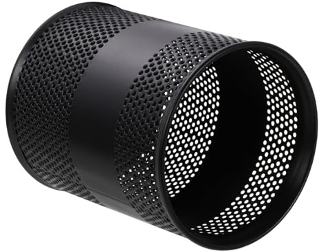 Uonlytech Boîte à Pinceaux Ronde Noire Anti-rouille en Métal Perforé, Porte-stylo Solide pour Bureau et Maquillage, Contenant de Papeterie Multifonction pour Organisation de Bureau