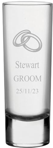 1stclassgifts [Custom] Personalised Engraved Wedding Rings Design Tall Shot Glass 2oz Wedding Gift Best Man Groomsman Usher Groom