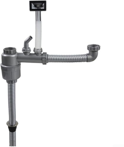 Tubo di scarico doppio lavello da cucina, design esteso con anti trappola d'acqua, per collegamento per doppio lavello e lavastoviglie