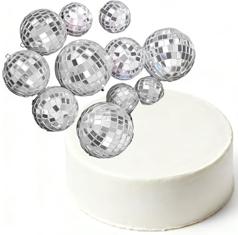 Yeesabella 10Pcs Disco Mirror Shiny Disco Ball Cake Topper Decoration,Reusable Mini Disco Ball Party Decorations for Disco Theme Party,3 Sizes