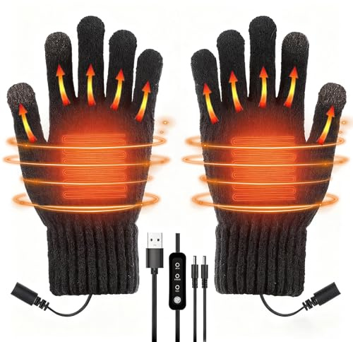 Tarqite Gants Chauffants USB pour Homme et Femme, Gants Chauffants écran Tactile - avec 3 Niveaux de Température Réglables, Gants Tricotés Chauds et Lavables, Heated Gloves pour Hiver