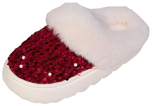 Generisch Zapatillas de estar por casa para mujer, de fieltro, de piel de cordero, para invitados, rojo, 41 EU
