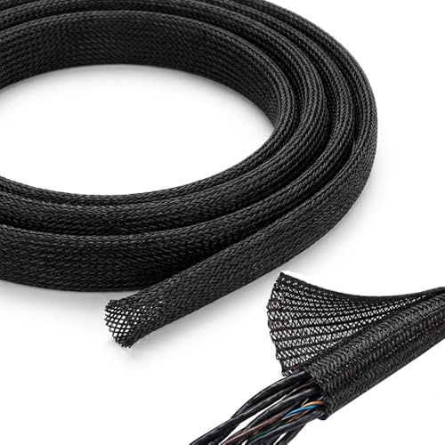 10Ft 1/2Inch Cord Protector PET, Split Braided Cable Sleeve Fire Resistant, Anti-Chew for Home Office USB Power Audio Video Cable