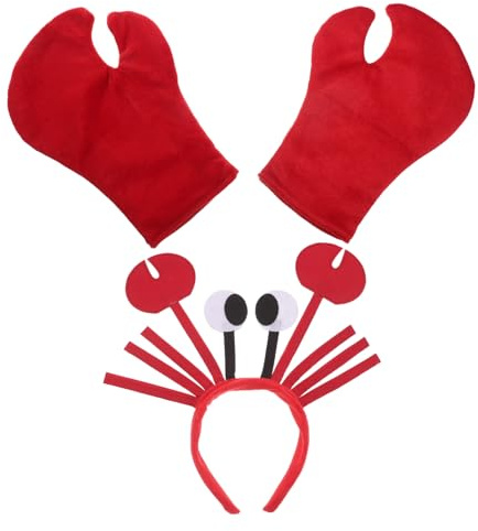 iplusmile Red Crab and Lobster Claw Gloves Set, Sea Creature Hairband and Costume Gloves for Halloween, Festival, Wedding Photo Booth, Bachelorette Party Accessories
