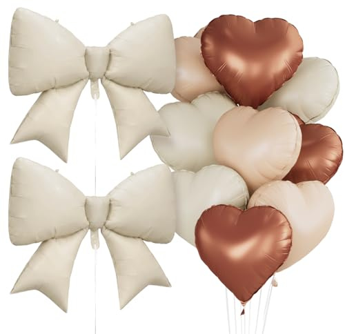 11 Stück Schleifen Herz Folienballon,Cremeweiß XXL Schleifen Ballon,Braune Aprikose Herz Helium Luftballons,für Geburtstag Babyparty Hochzeit Valentinstag
