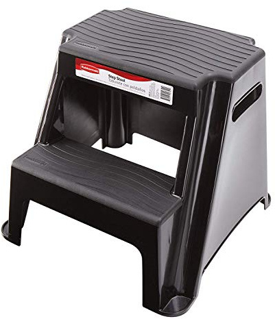 Rubbermaid 2-Step Molded Plastic Step Stool, Lightweight with Slip Resistant Treads and Non-Slip Feet, Black (Amazon Exclusive)
