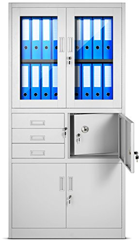 Jan Nowak Aktenschrank Büroschrank Metall mit Tresorfach 185x90x40 cm | Dokumentenschrank mit integriertem Safe-Fach, Schubladen, Flügeltüren, pulverbeschichtetem Stahlblech für Büro und Archiv