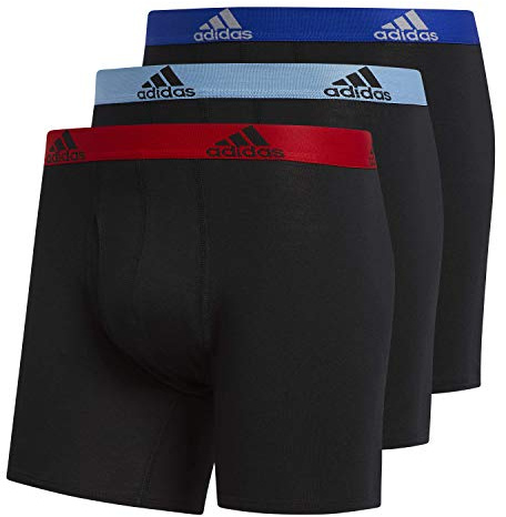 adidas Calzoncillos bóxer de algodón elástico para Hombre (Paquete de 3), Negro/Escarlata, Azul Claro Universitario, Negro/Azul Oscuro, Talla L