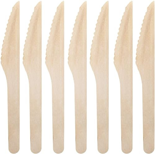 MATANA 200 Couteaux en Bois, 16,5cm - Solide & Écologique - 100% Naturel, Biodégradable & Compostable