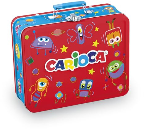 CARIOCA Set Creativo 100 Pennarelli Punta Fine Lavabili con Album da Colorare A4 e Astuccio Metallo Rosso, per Bambini e Regalo