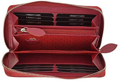 Große Vollleder Damen Geldbörse mit RFID Schutz Reißverschluss rundherum Damenlangbörse Portemonnaie Brieftasche lang LEAS in Echt-Leder, rot 19,5x9,5x2cm (BxHxT)