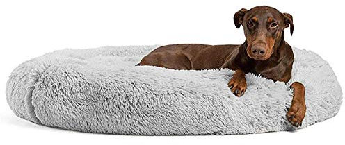 KongEU Extra großes Hundebett,waschbar,Rundes Hundekissen Komfortbett,Plüsch Hundesofa mit kuscheliger Liegefläche Hundekorb für Labrador,Golden Retriever,Husky Schäferhund-120cm-hellgrau