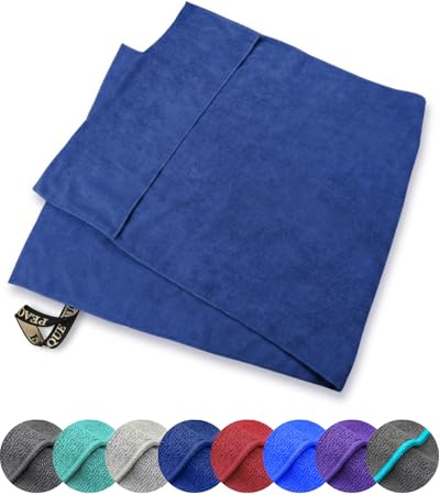PEAQUE Fitness-Handtuch mit Umschlag aus Mikrofaser - Navy-Blau, 100x40cm | Fitnesshandtuch mit Frottee-Struktur für Sport und Gym, Sporthandtuch Fitnessstudio - Schnelltrocknend, Saugstark, Leicht