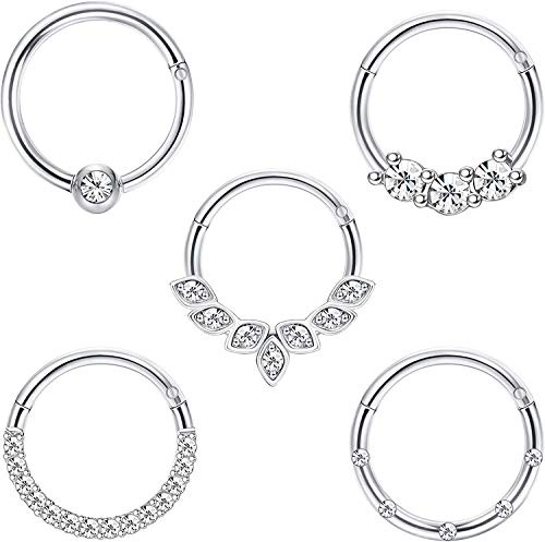 Adramata Daith Ohrringe 16G Edelstahl Knorpel Helix Tragus Nase Hoop Piercing Schmuck 8Mm 10mm Silber Gold Roségold Schwarz Plattiert CZ Klapp Septum Clicker Ringe