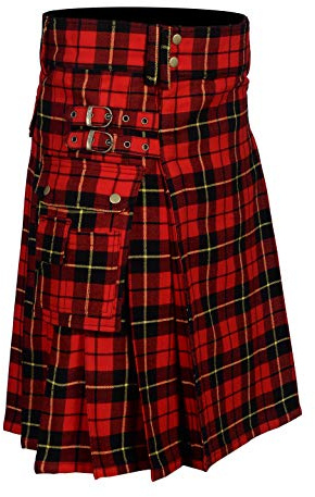 Scottish Designer Tartan Utility Kilts for Men 8 Yard 13oz Kilt Available in Various Scottish Tartans, Wallace Tartan, 32