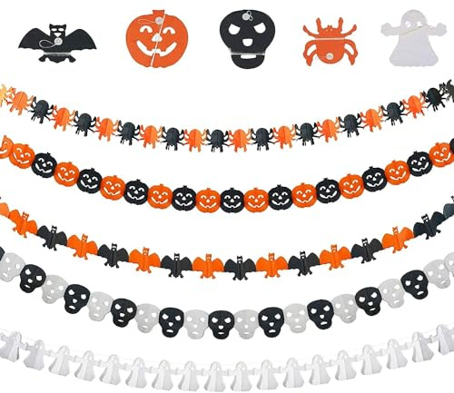 5 STK Girlande Halloween, Halloween Deko Set, Halloween Decoration, Halloween Banner, Geist Bat Wimpel Skull Grusel deko für Karneval Allerheiligen Party